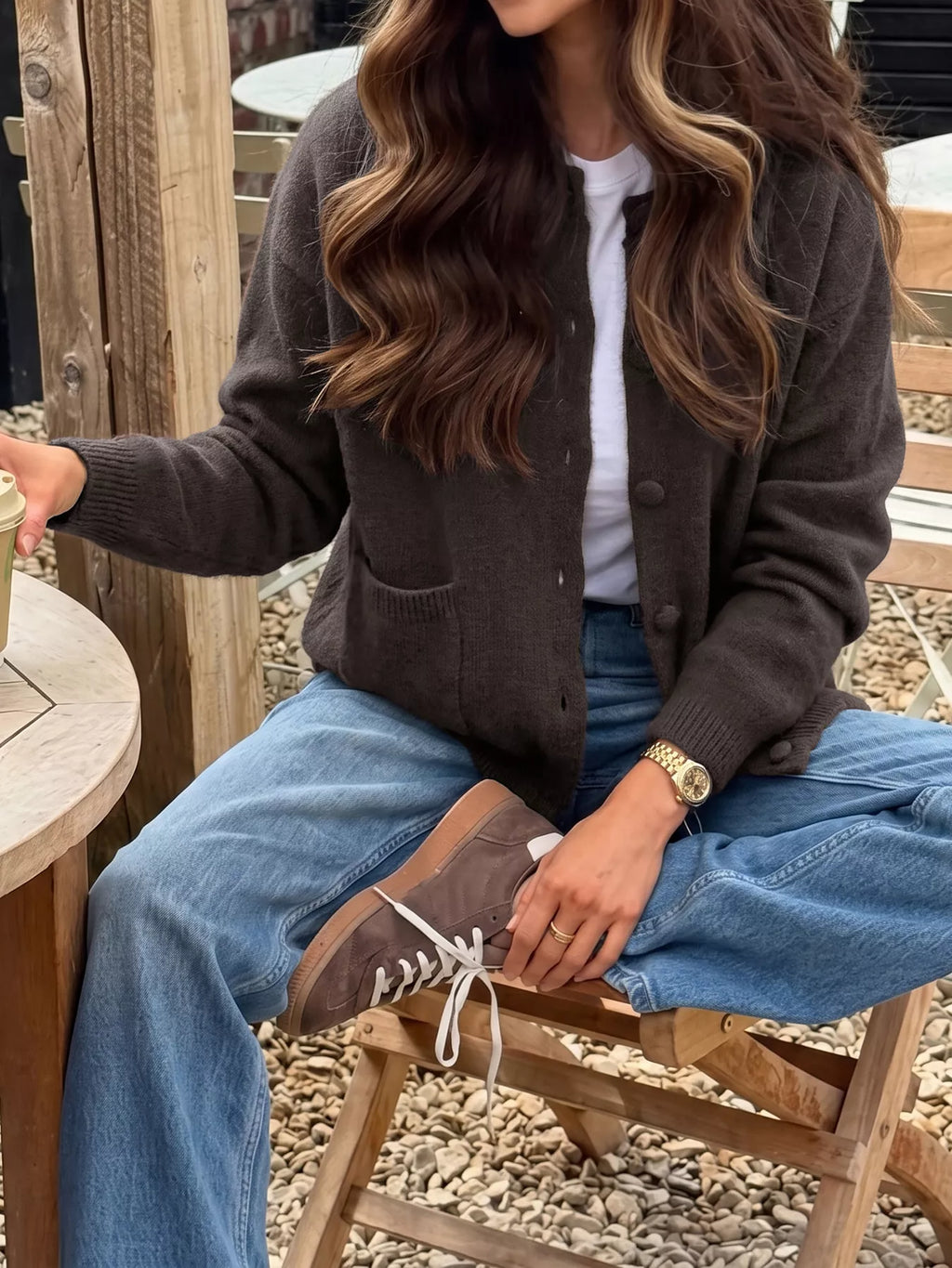 Crew Neck Button-Up Cardigan