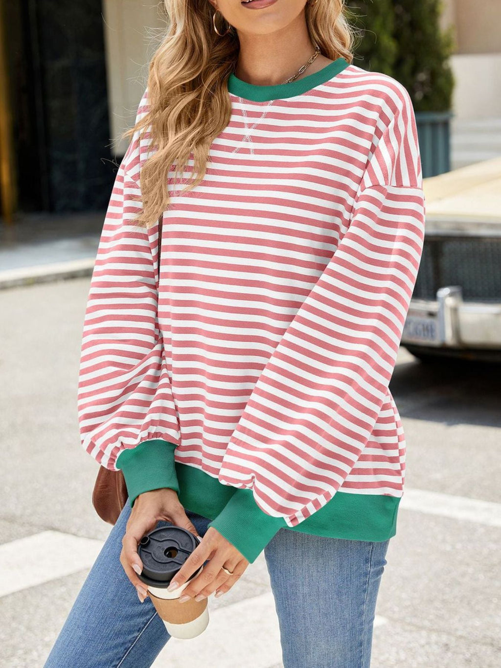 Striped Crew Neck Long Sleeve Sweatshirt