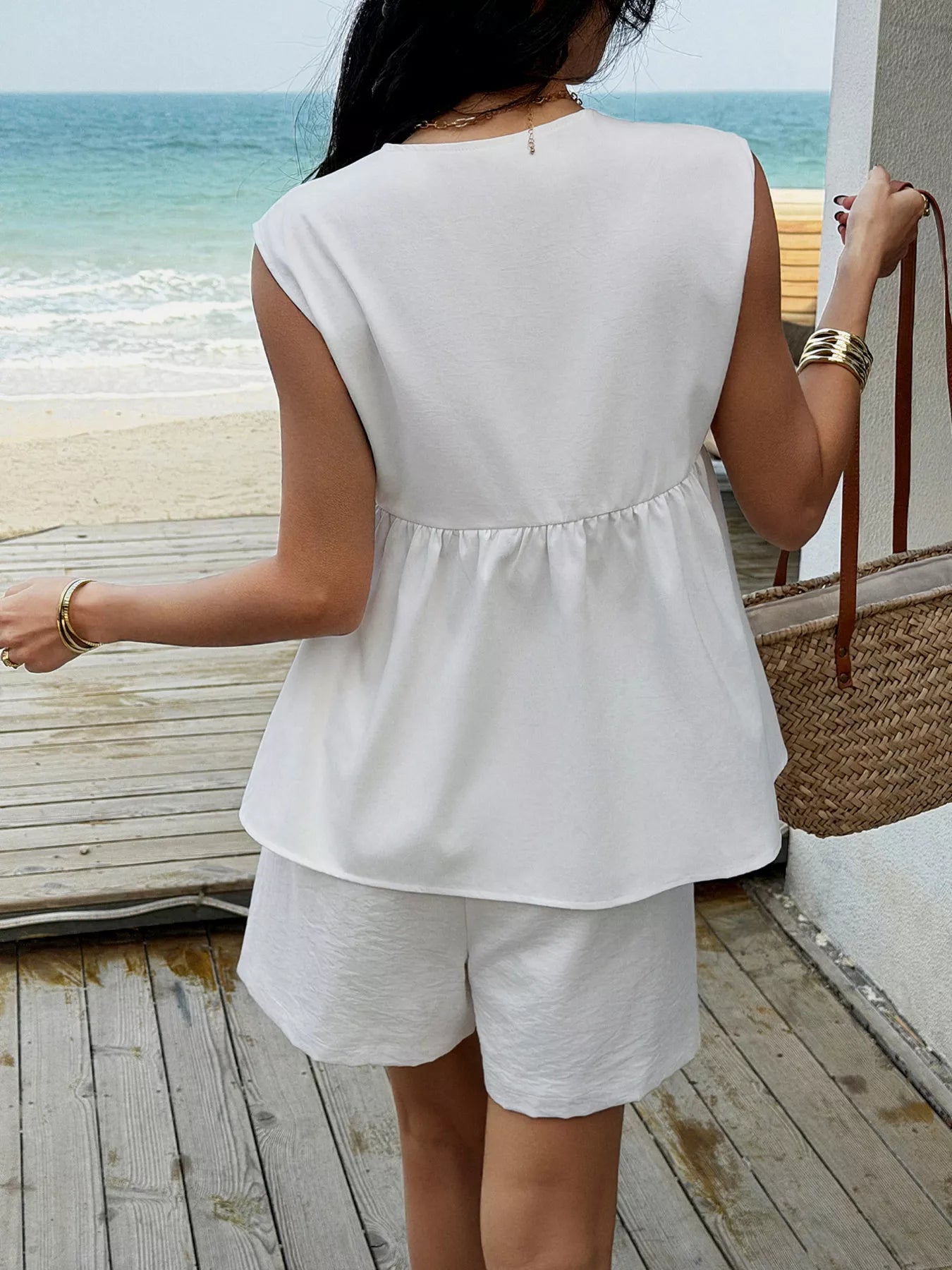 Tie-Front Sleeveless Top and Shorts Set