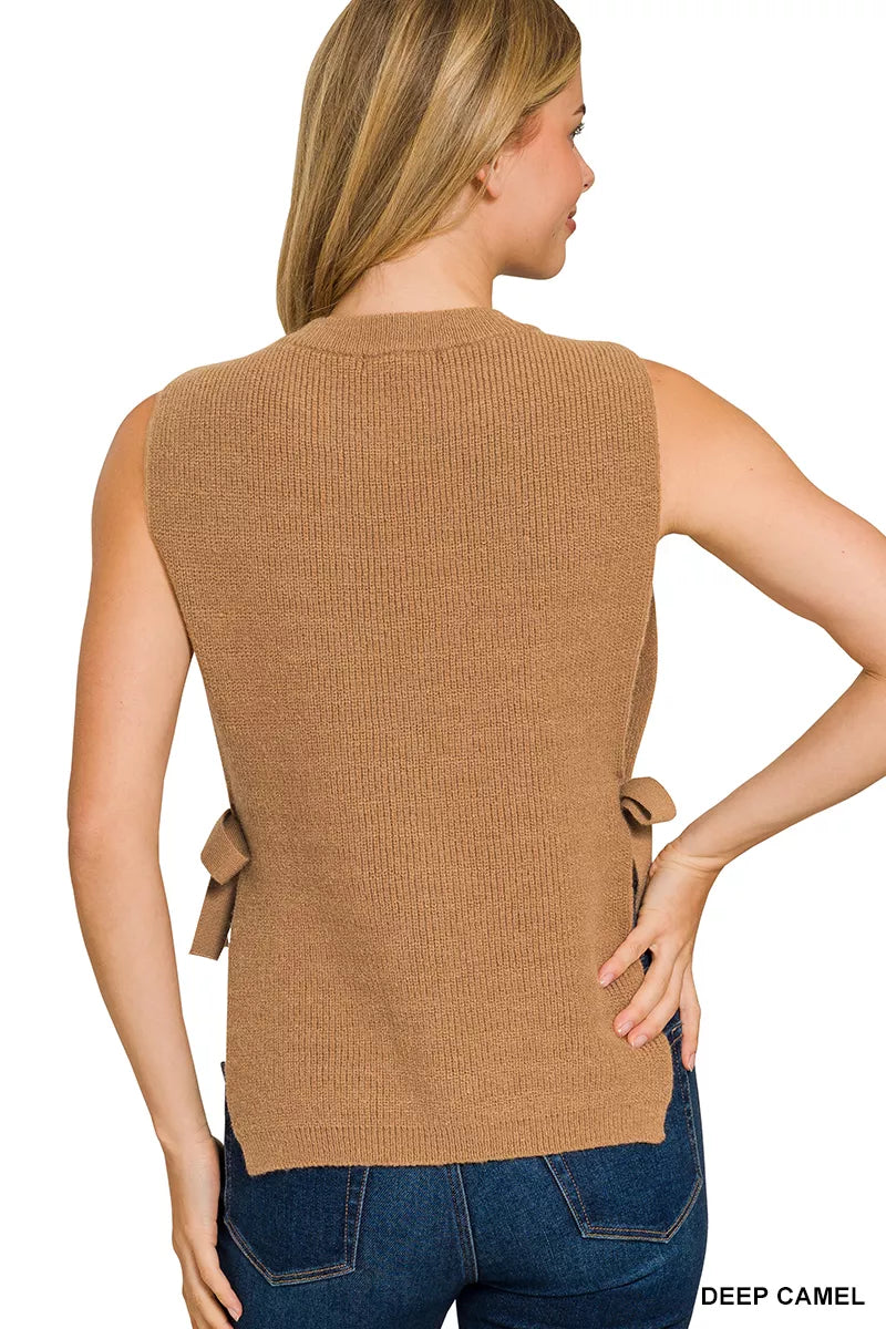 Zenana Side Tie Sweater Vest