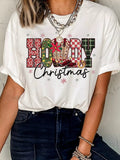 HOWDY Christmas Festive Letter Printed Crew Neck T Shirt