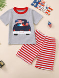 Children's Truck Graphic T-Shirt and Striped Shorts Set