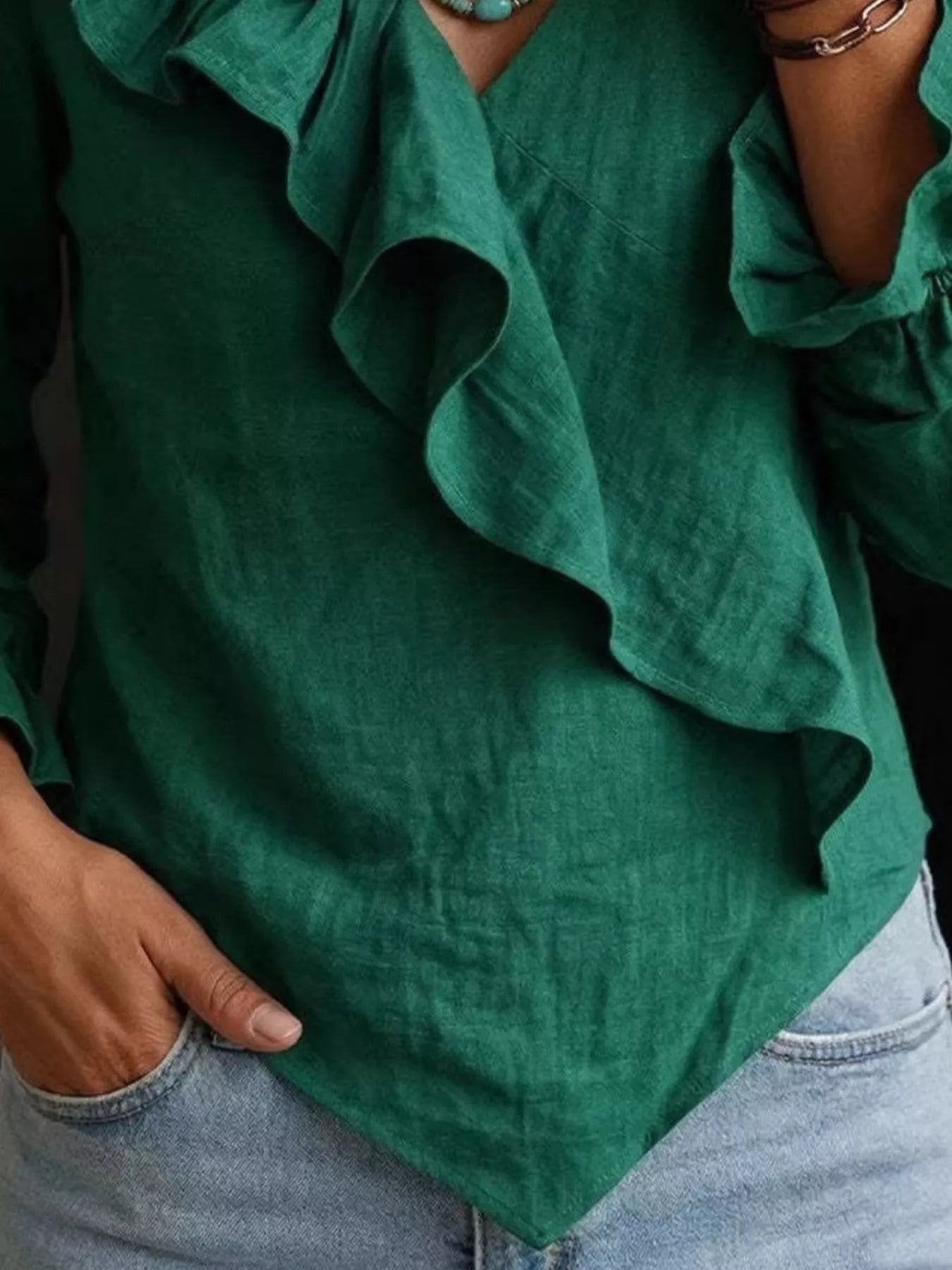 Full Size Ruffled Long Sleeve Blouse Plus Size