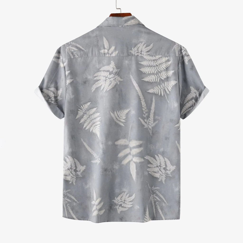 Men's Casual Fern Print Short Sleeve Button-Up Shirt