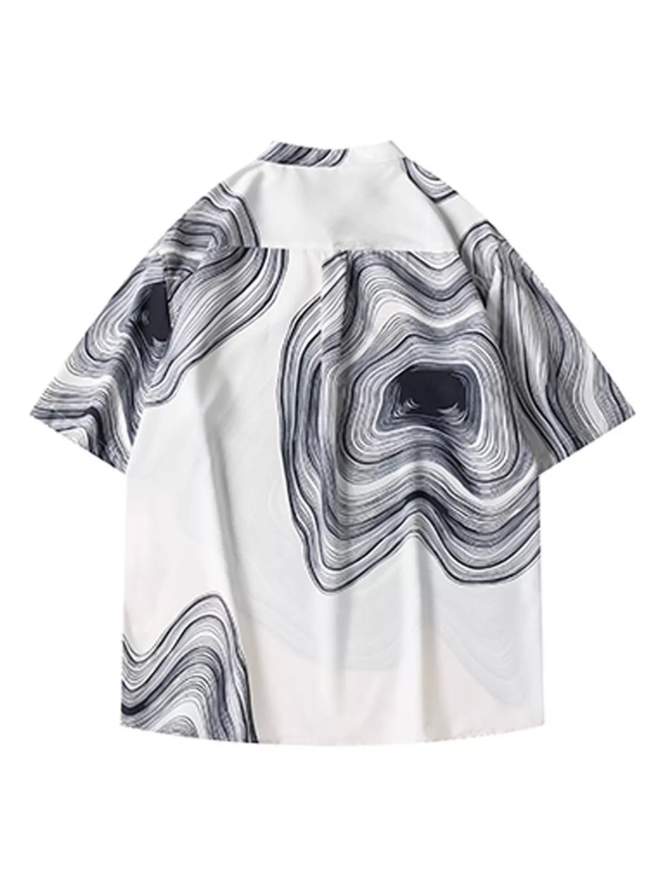 Men's Plus Size Abstract Wave Print Short Sleeve Blouse