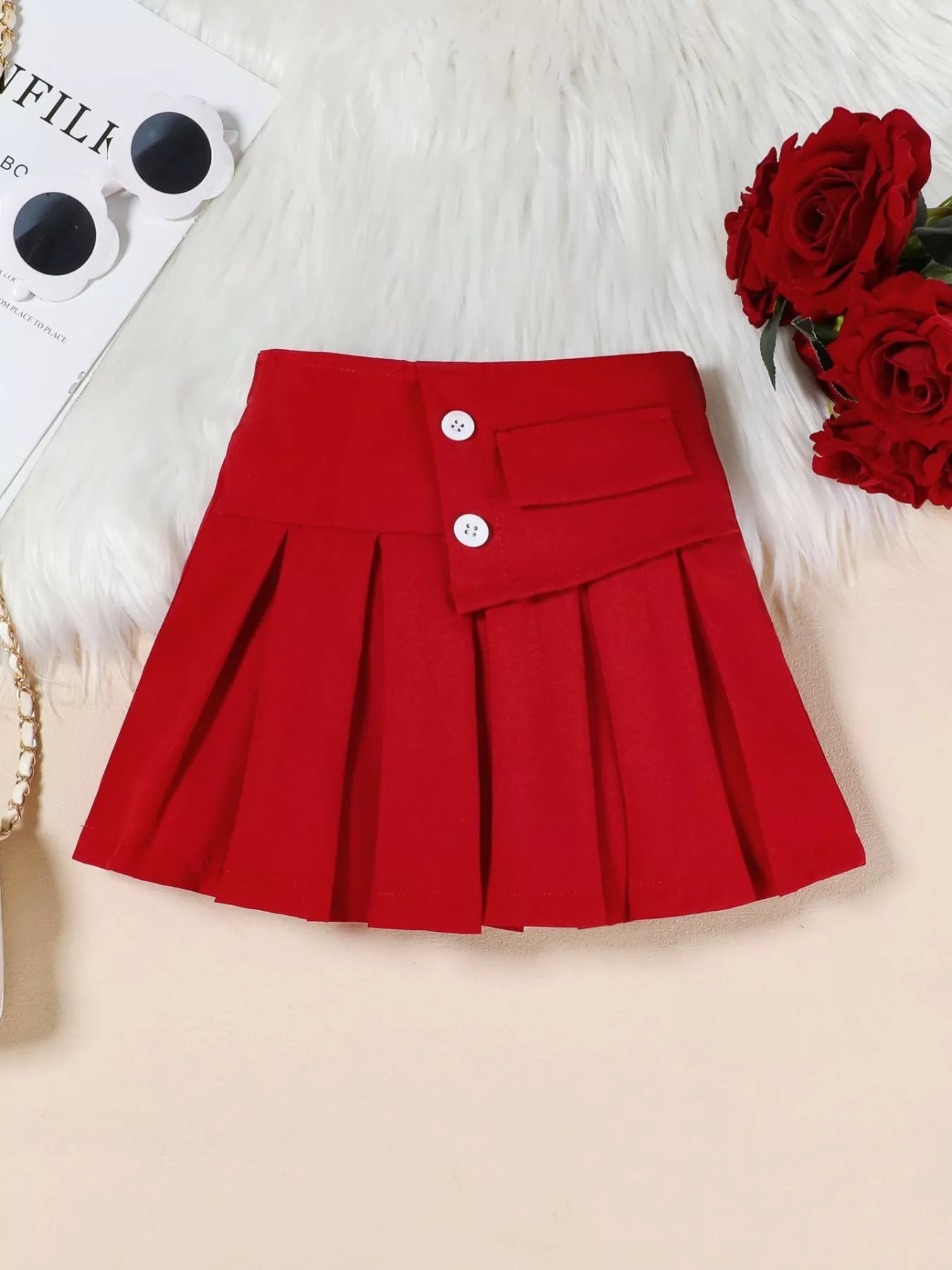 Children's Floral Decor Vest & Pleated Skirt Set