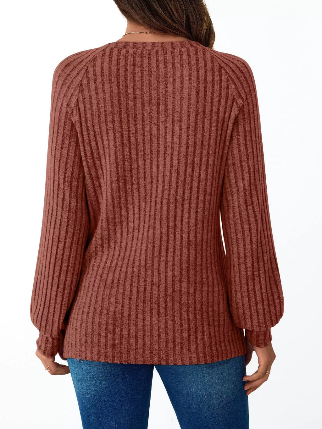 Ribbed Knit Decor Button Long Sleeve T-Shirt