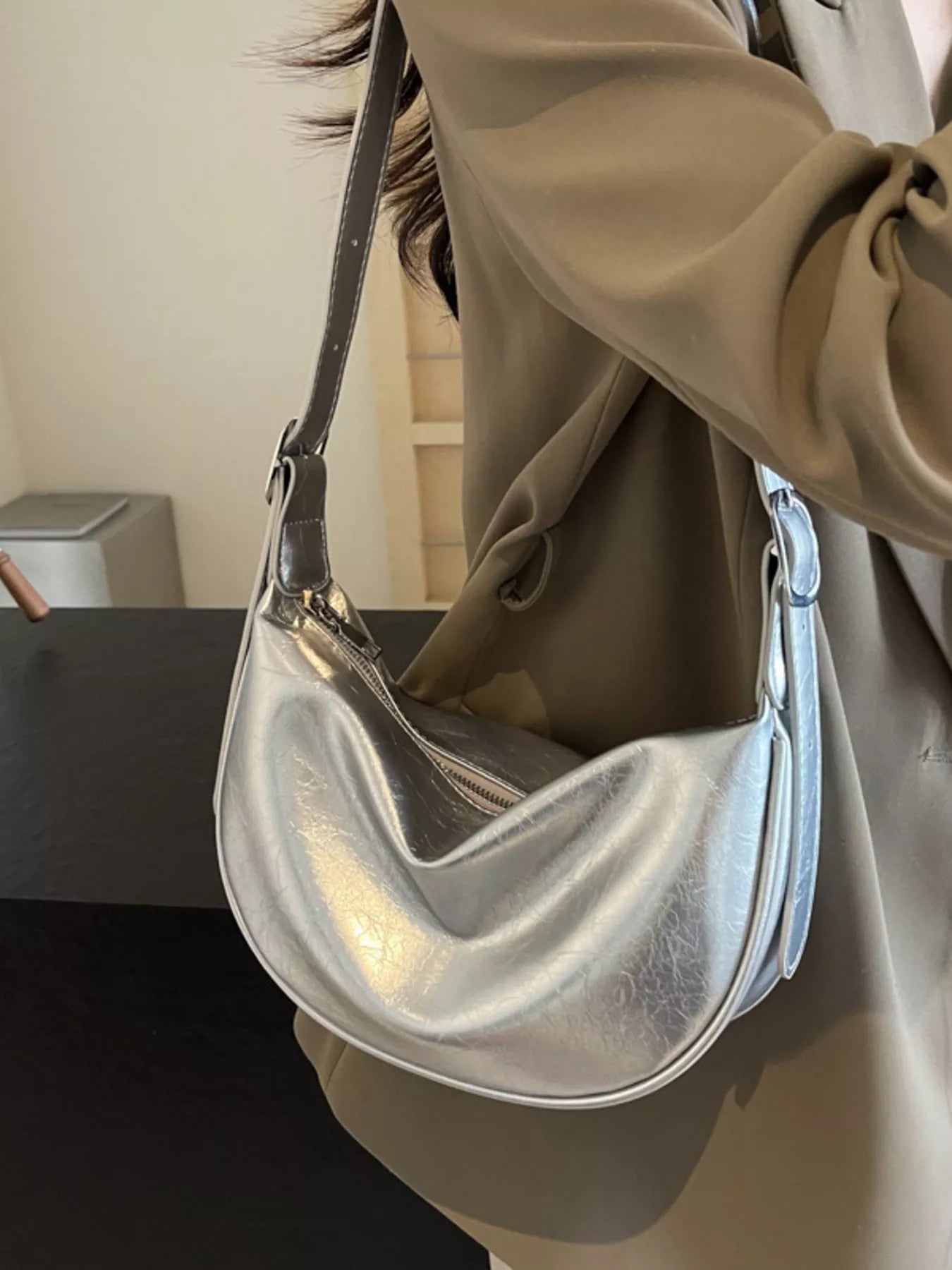 Adjustable Strap Crescent Crossbody Bag