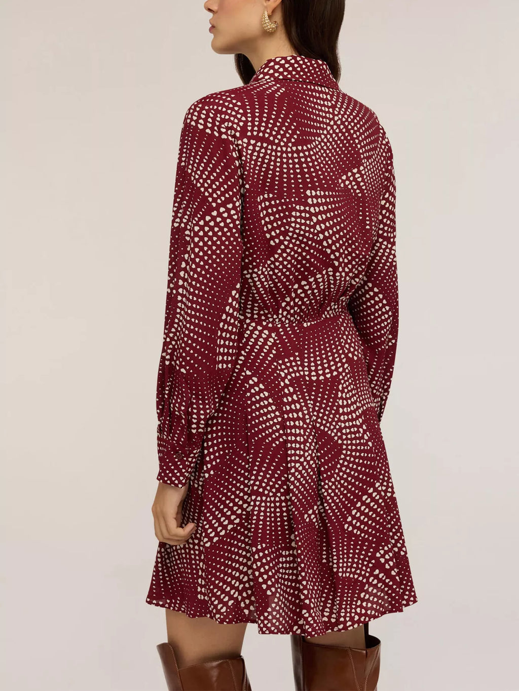 Printed Long Sleeve Mini Shirt Dress