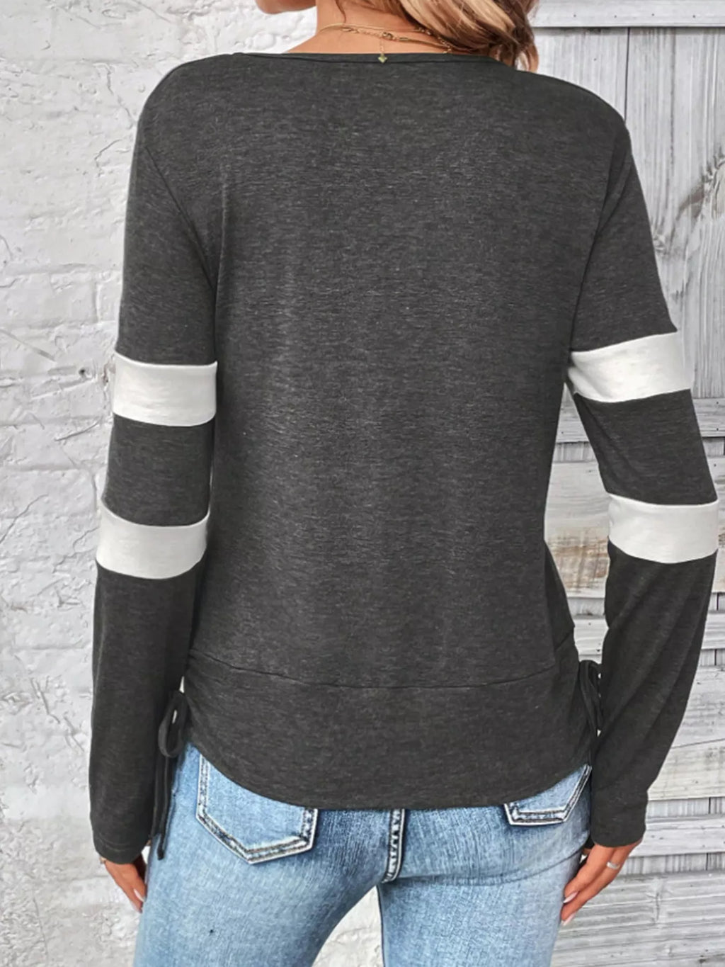 Cowl Neck Long Sleeve Fake Two-Piece T-Shirt