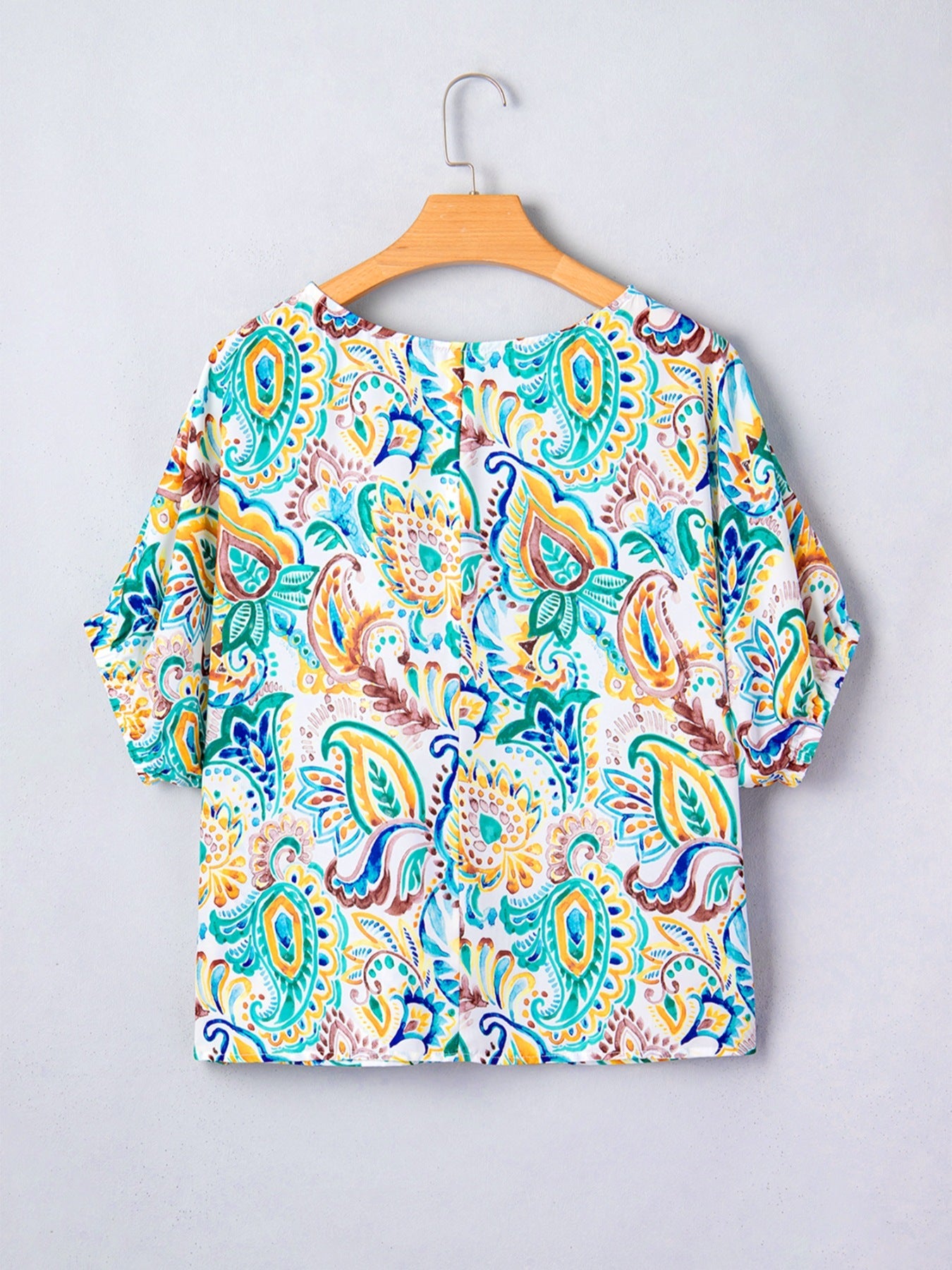 Paisley Floral Printed Puff Sleeve Blouse