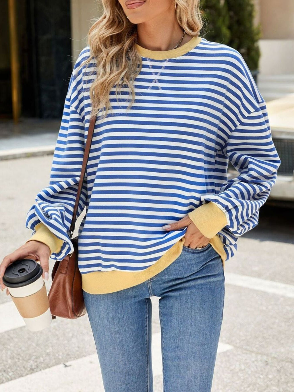 Striped Crew Neck Long Sleeve Sweatshirt
