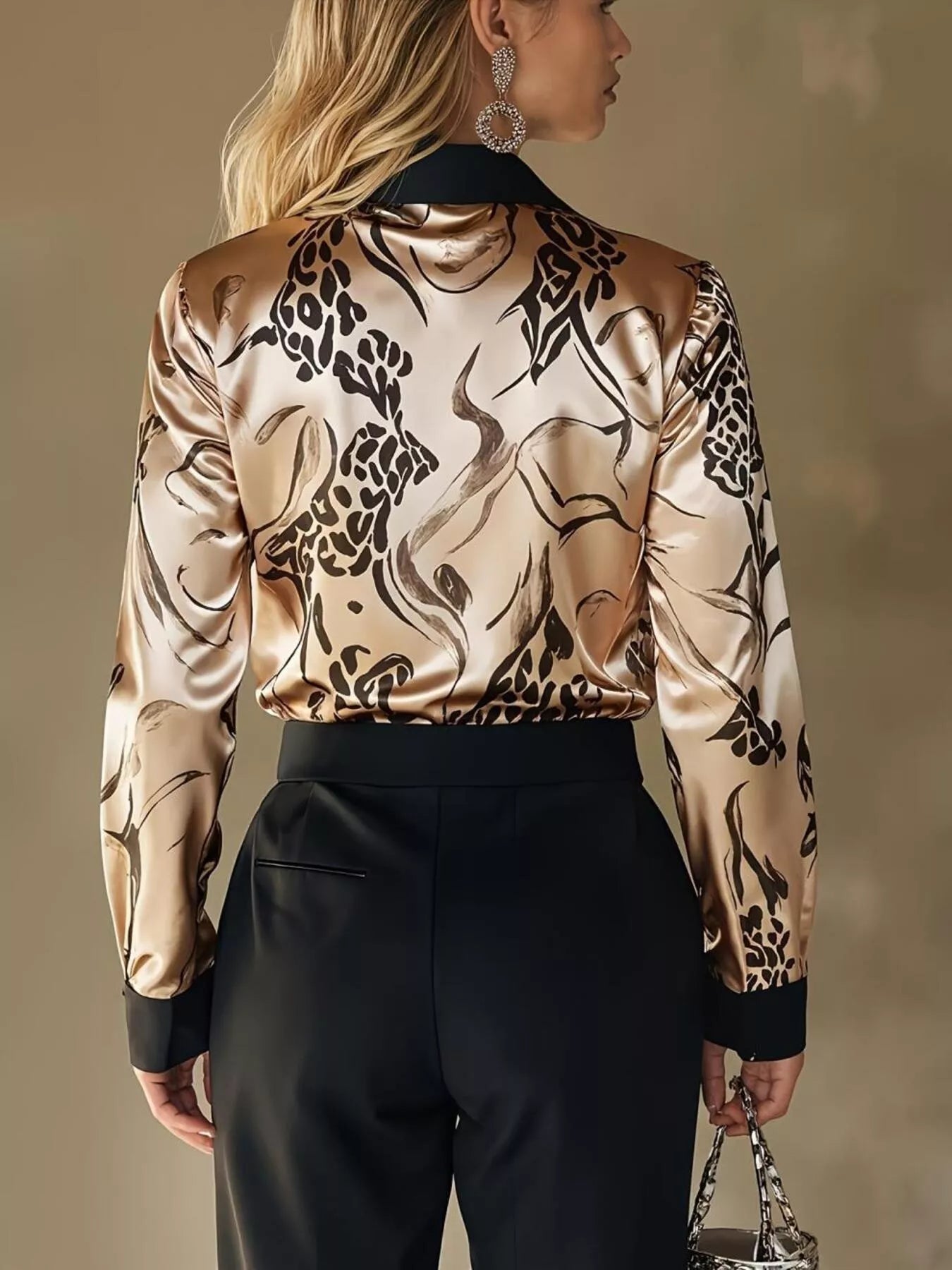 Printed Button Up Satin Shirt