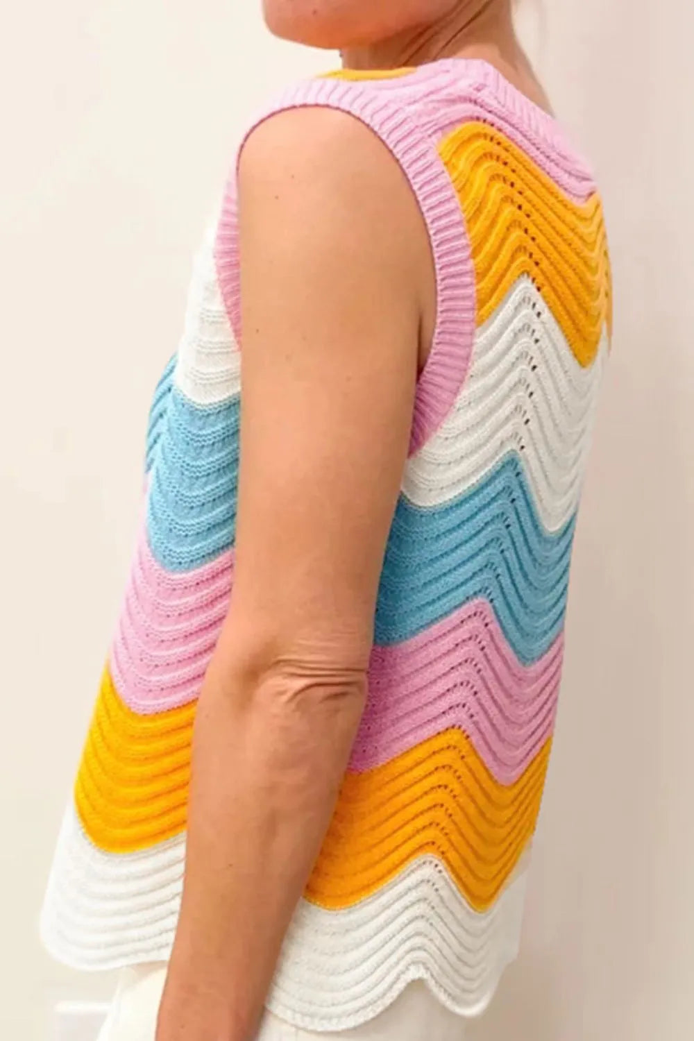 Round Neck Color Block Sweater Vest