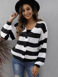 Striped Button-Up Long Sleeve Cardigan