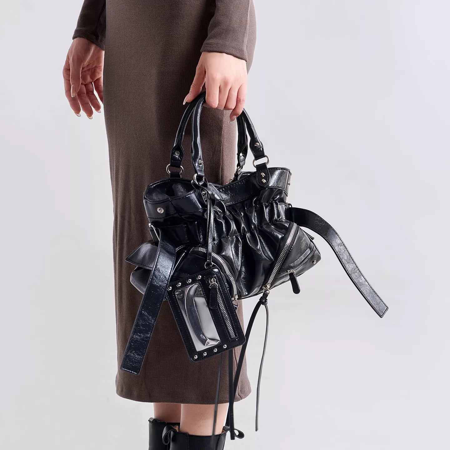 Ruched Leather Crossbody Bag