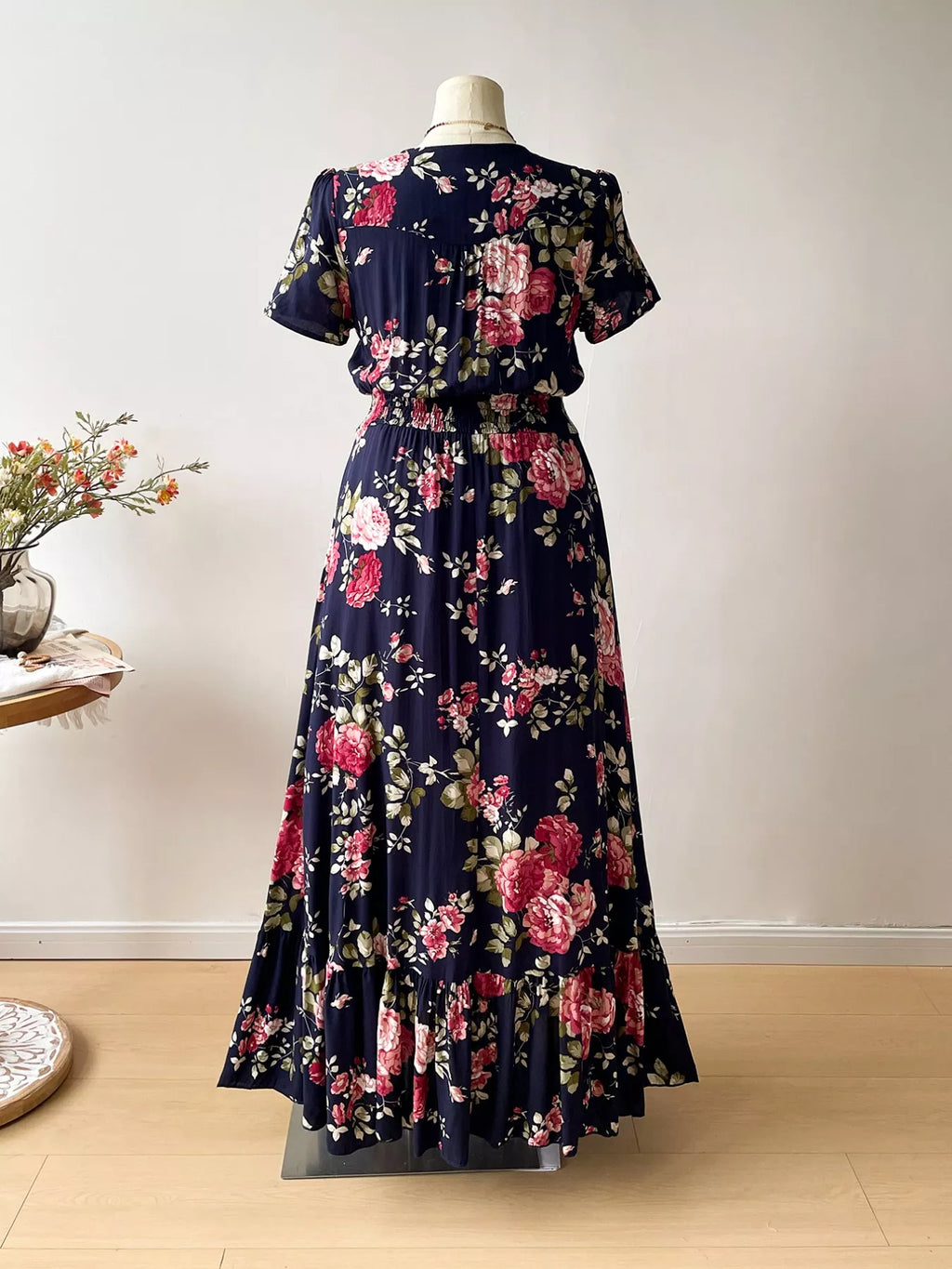 Plus Size Floral Print Short Sleeves V-Neck Dress