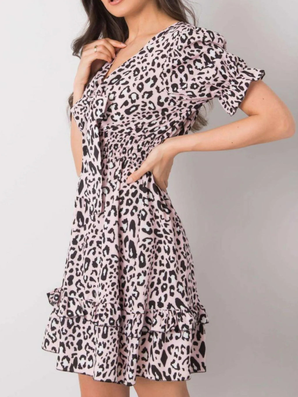 Leopard Print Tie Front Short Sleeve Mini Dress