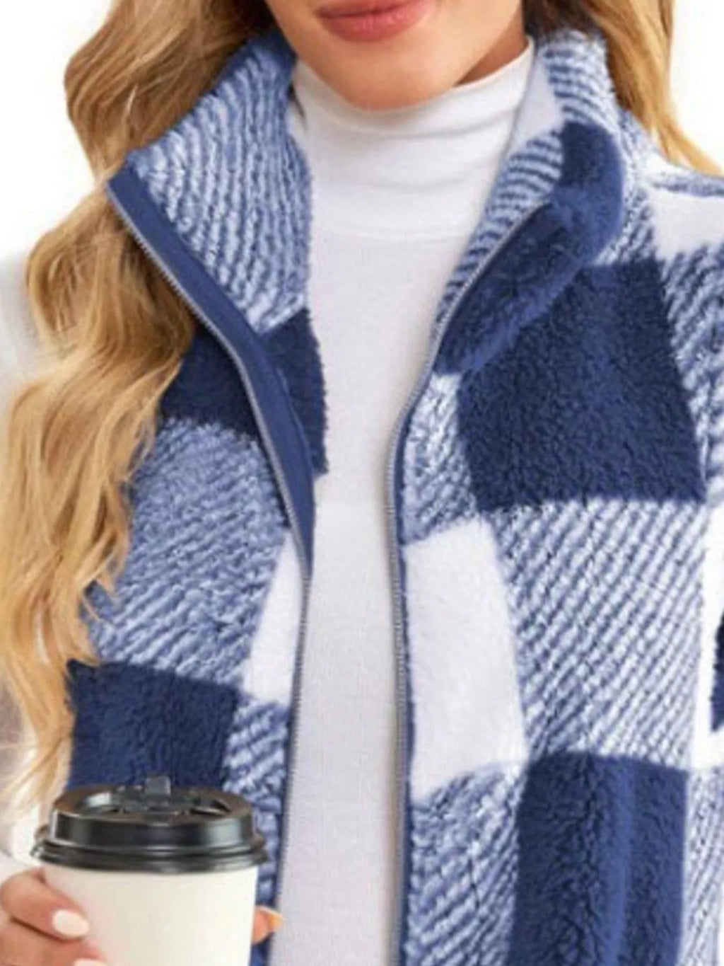 Full Size Color Block Zip Up Vest Coat Plus Size