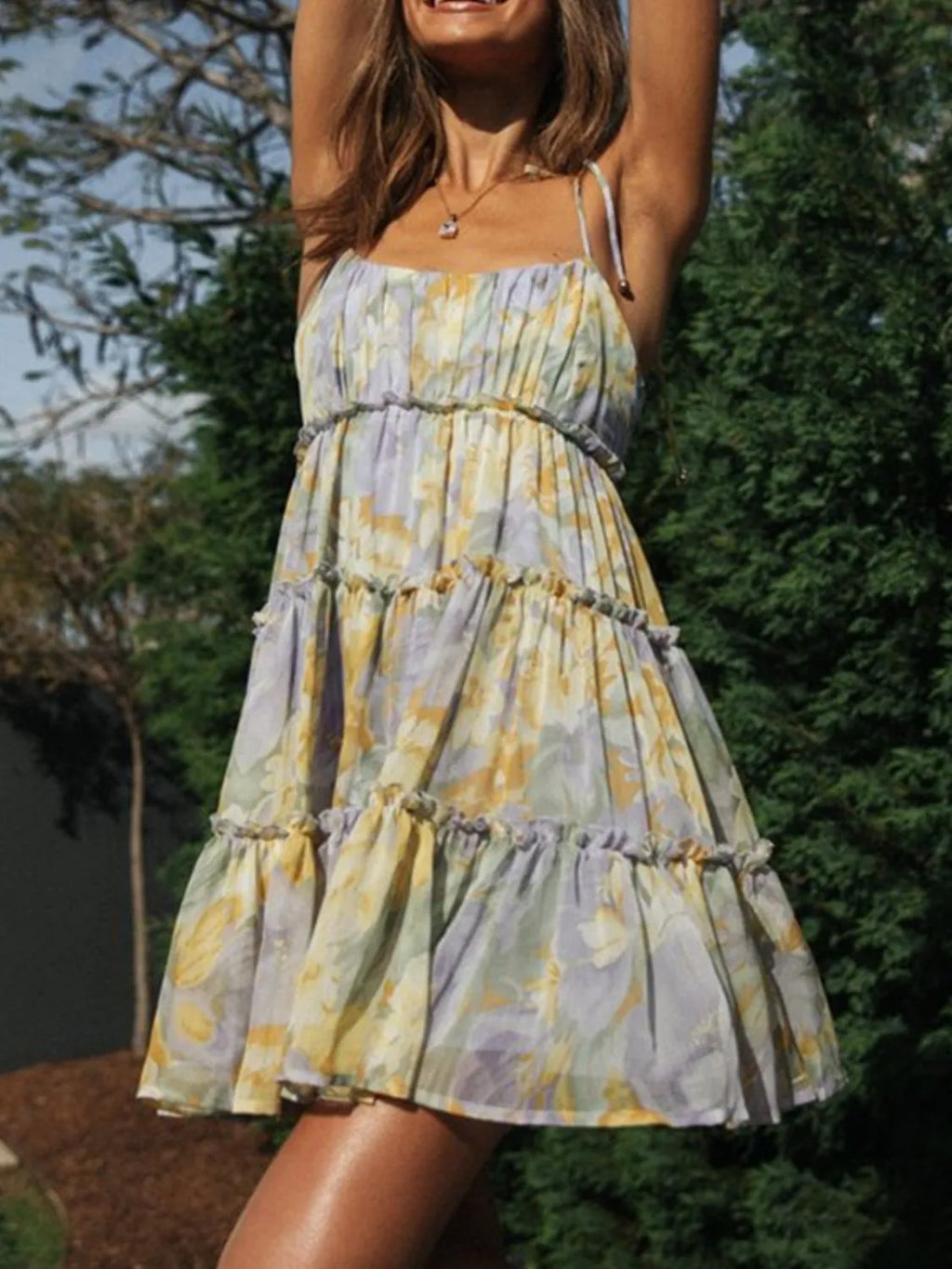 Frill Printed Square Neck Mini Cami Dress