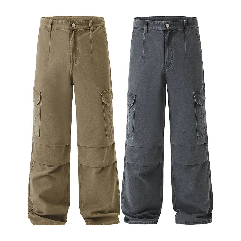 Men's Full Size Multi-Pocket Cargo Pants with Ruched Detail Plus Size
