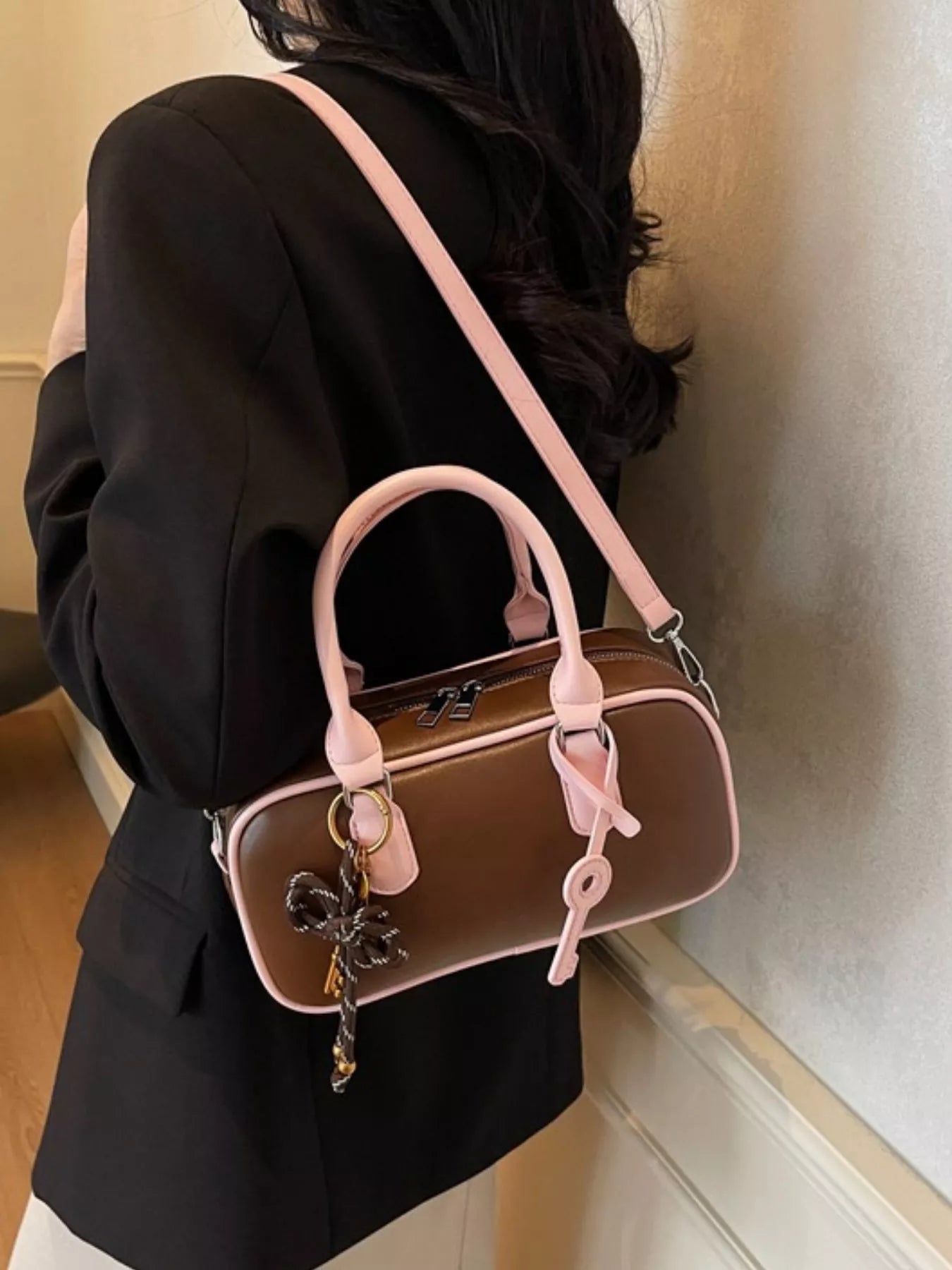 Barrel Crossbody Bag with Key Charm