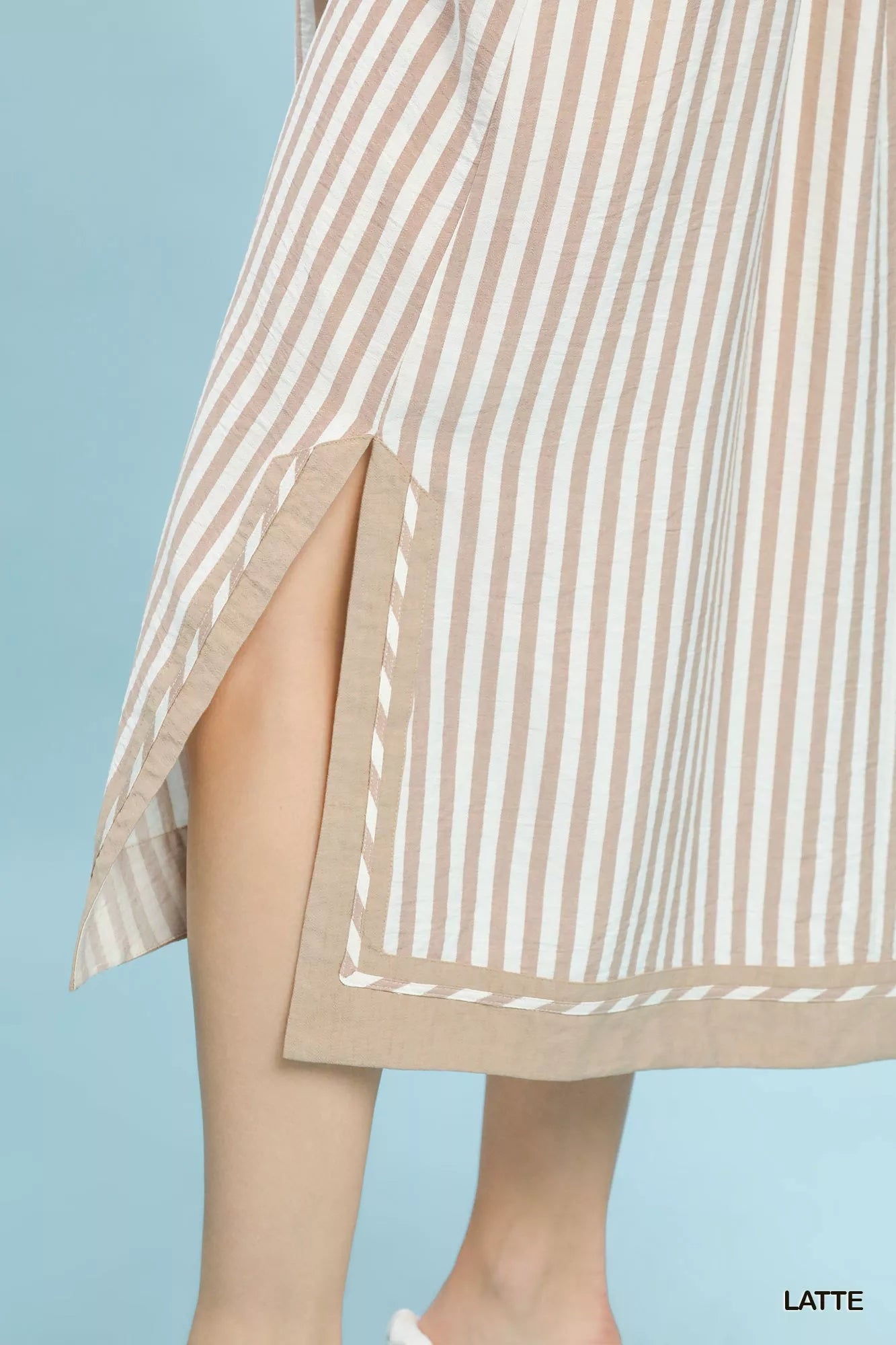 Umgee Coastal Stripe Midi Dress with Side Slit