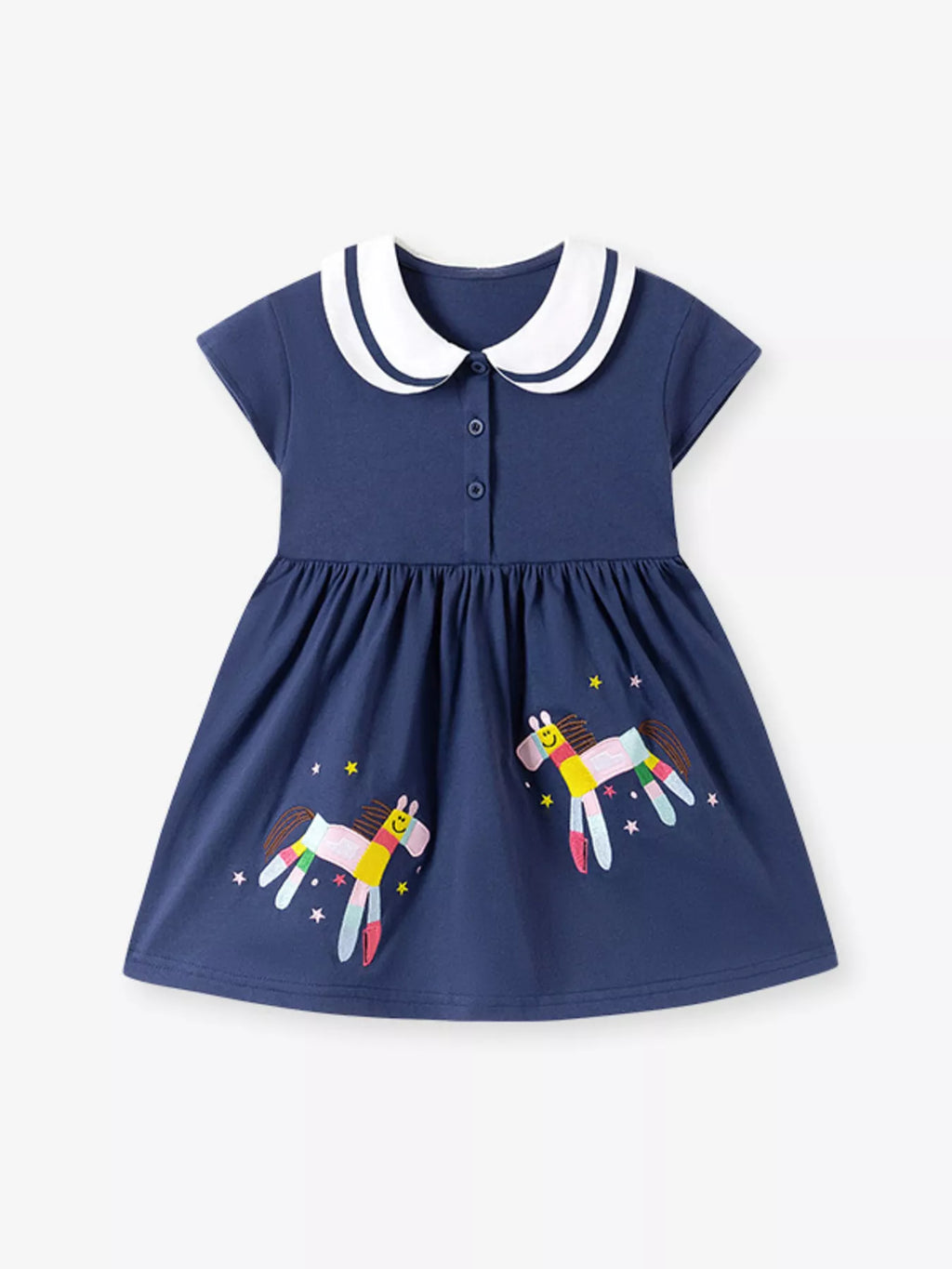 Children's Horse Embroidered Peter Pan Collar Dress