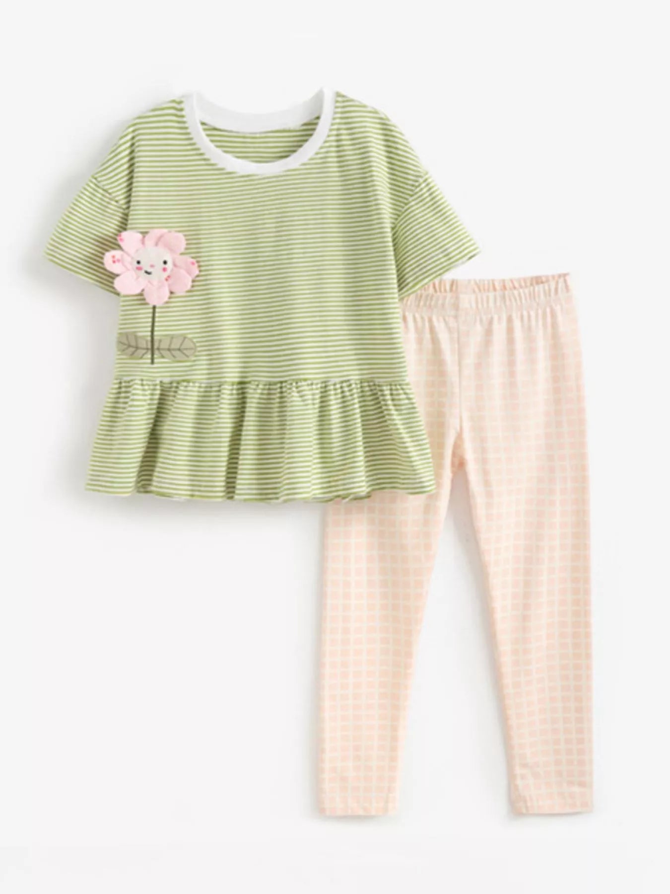 Children's Striped Flower Applique Top and Pants Set
