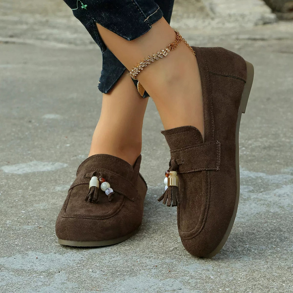 Tassel Round Toe Slip-Ons