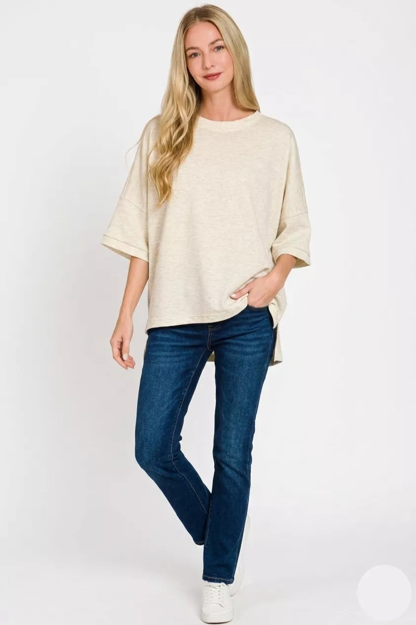Zenana Scuba Round Neck Top With Side Slits