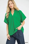 Umgee Scalloped Hem Textured Blouse