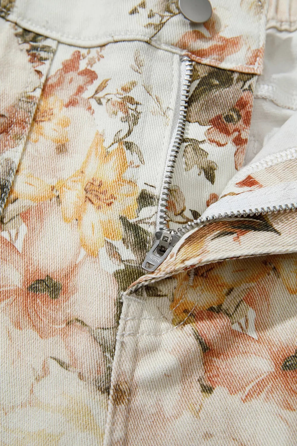 Vintage Style Floral Print High Waist Wide Leg Jeans