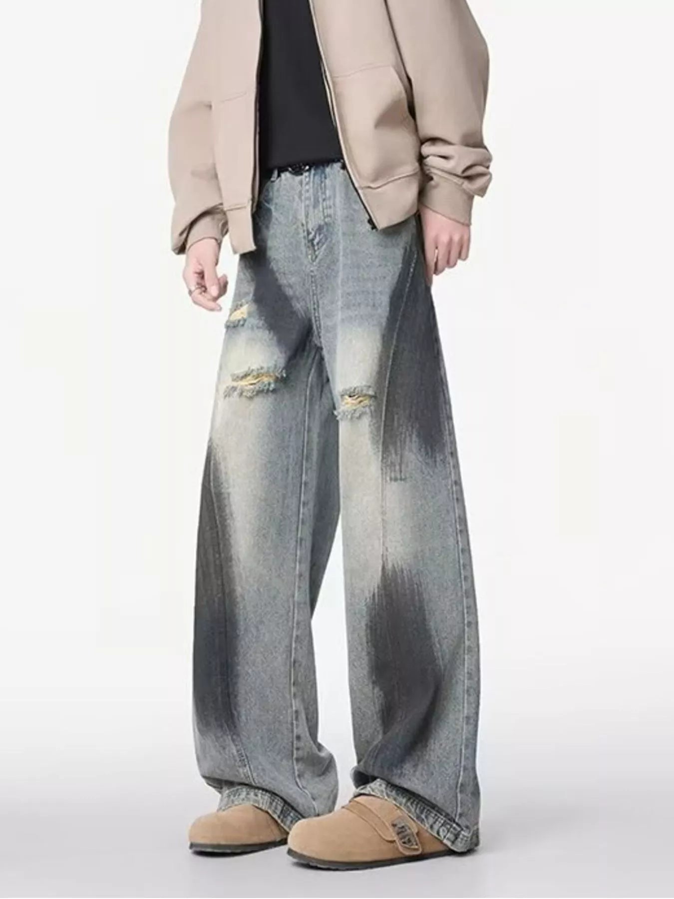 Men's Plus Size Distressed Wide Leg Jeans