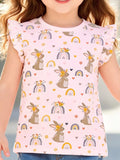 Children's Bunny & Rainbow Print Ruffle Sleeve T-Shirt