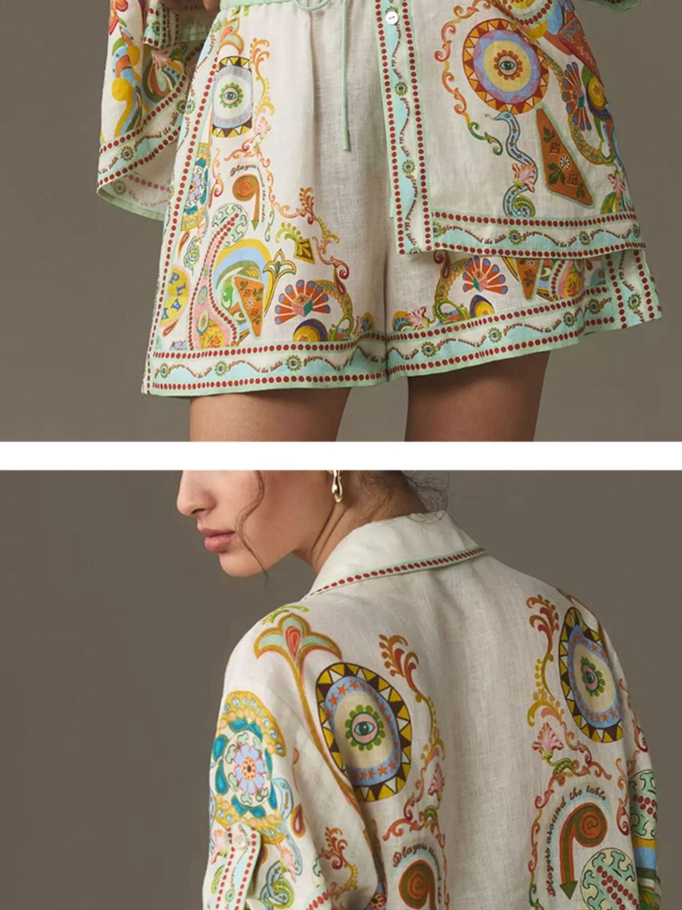 Printed Button Up Shirt and Shorts Set