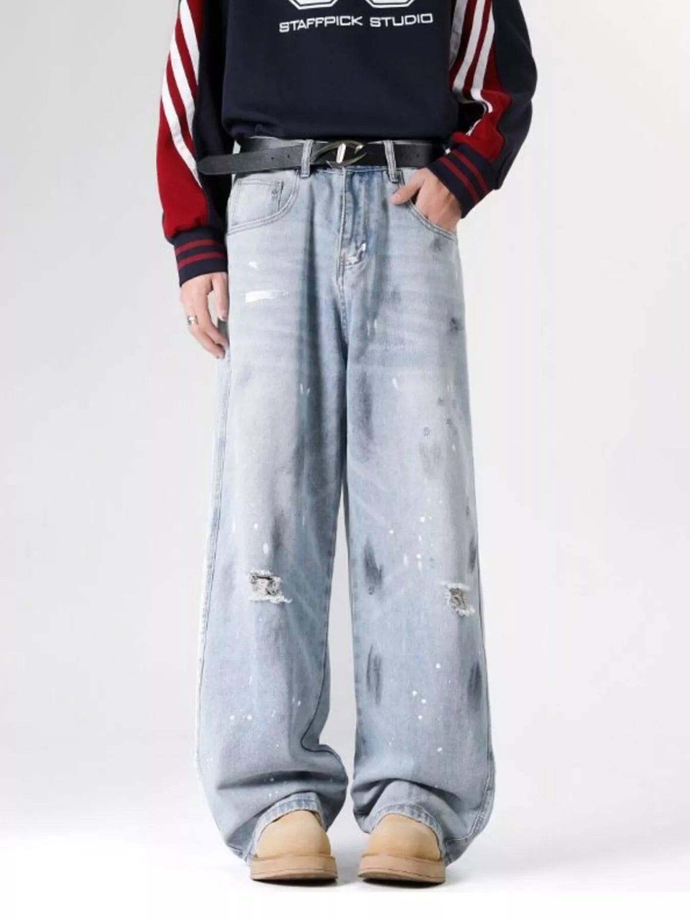 Men's Full Size Distressed Wide Leg Jeans Plus Size