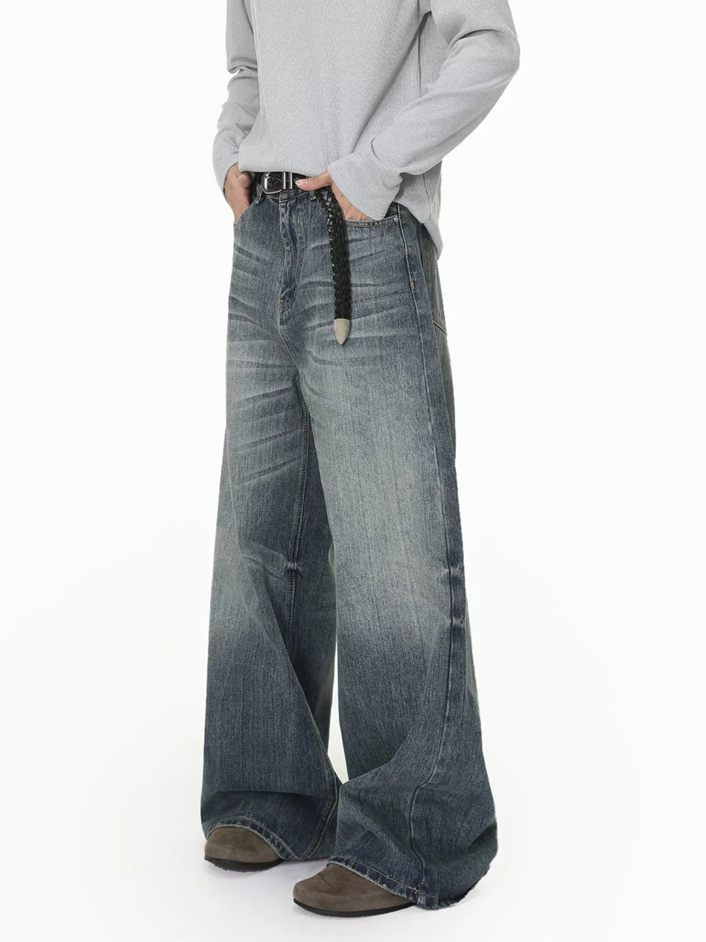 Men's Vintage Wash Wide Leg Jeans