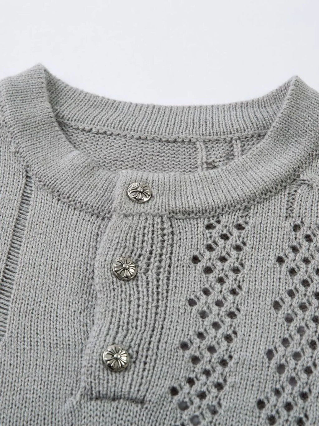Men's Openwork Button Detail Knit Henley T-Shirt