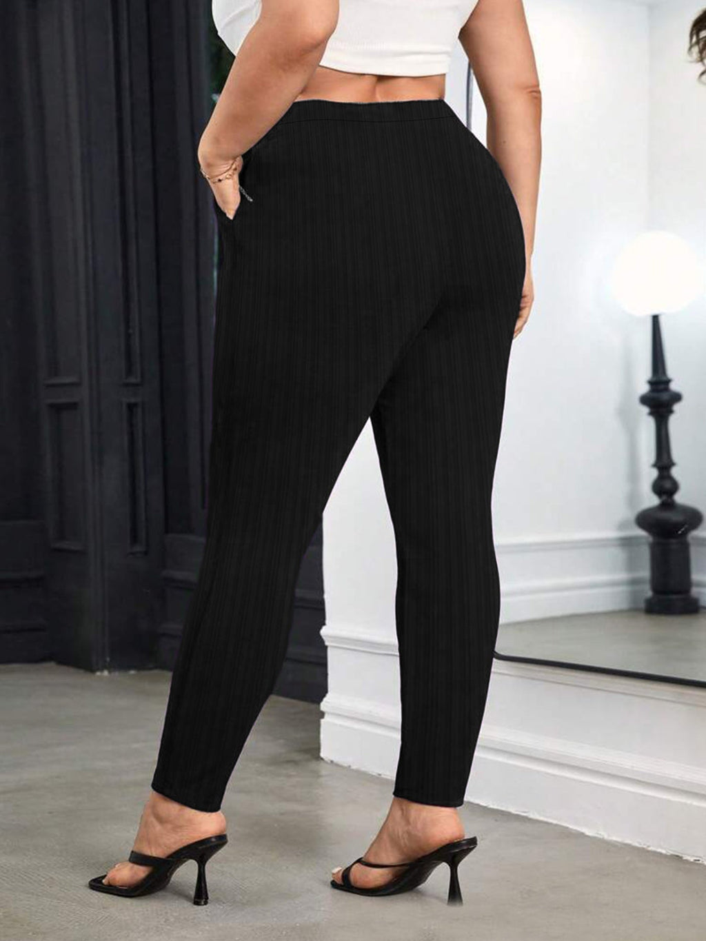 Plus Size Elegant Chain Decor High Waist Skinny Pants