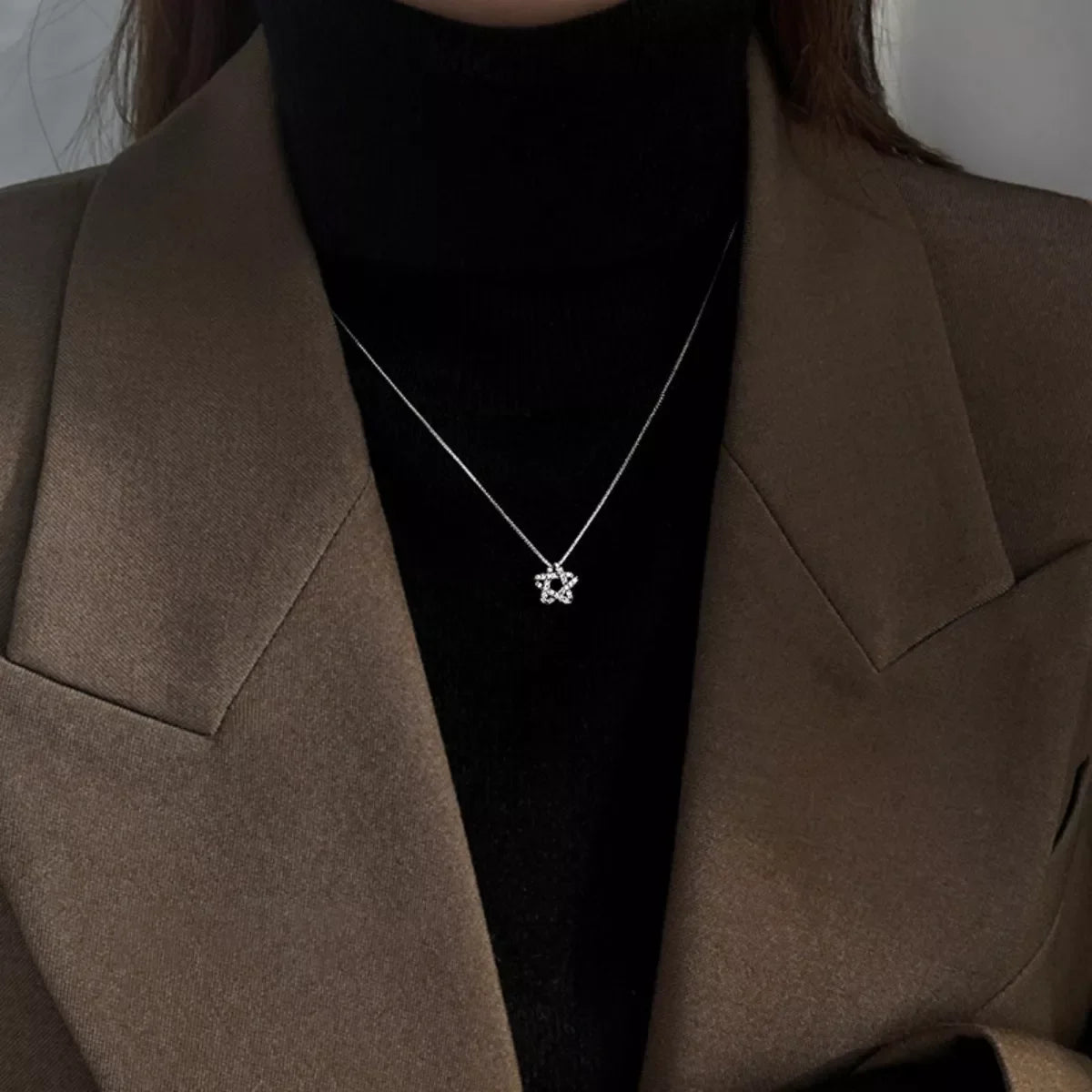 925 Sterling Silver Zircon Star Necklace
