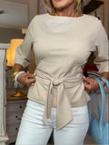 Full Size Tied 3/4 Sleeve Top Plus Size