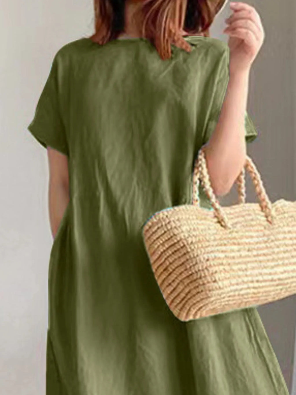 Full Size Casual Round Neck Midi Dress Plus Size