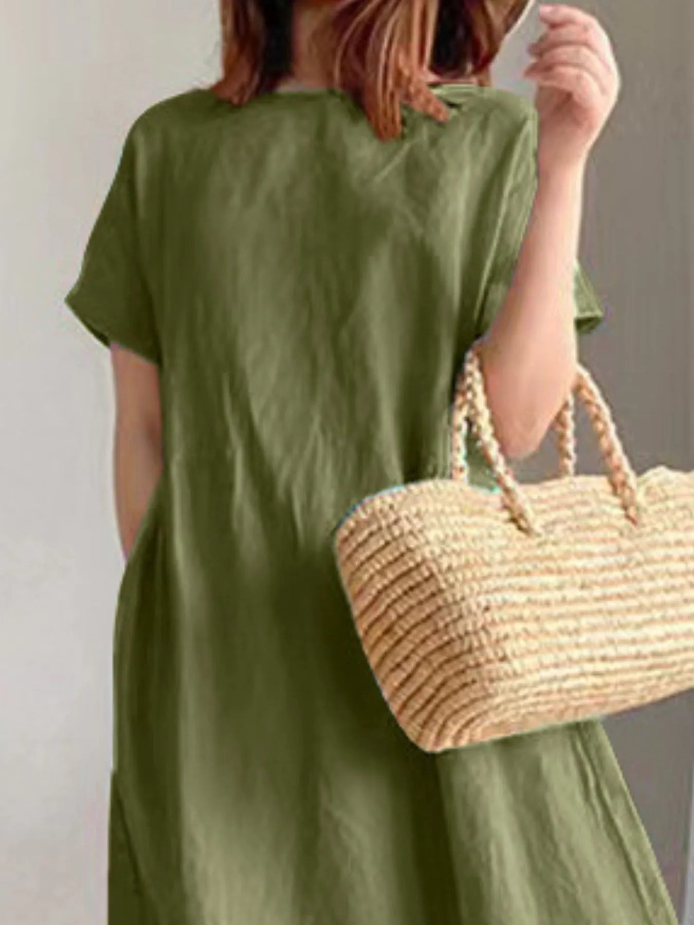 Full Size Casual Round Neck Midi Dress Plus Size