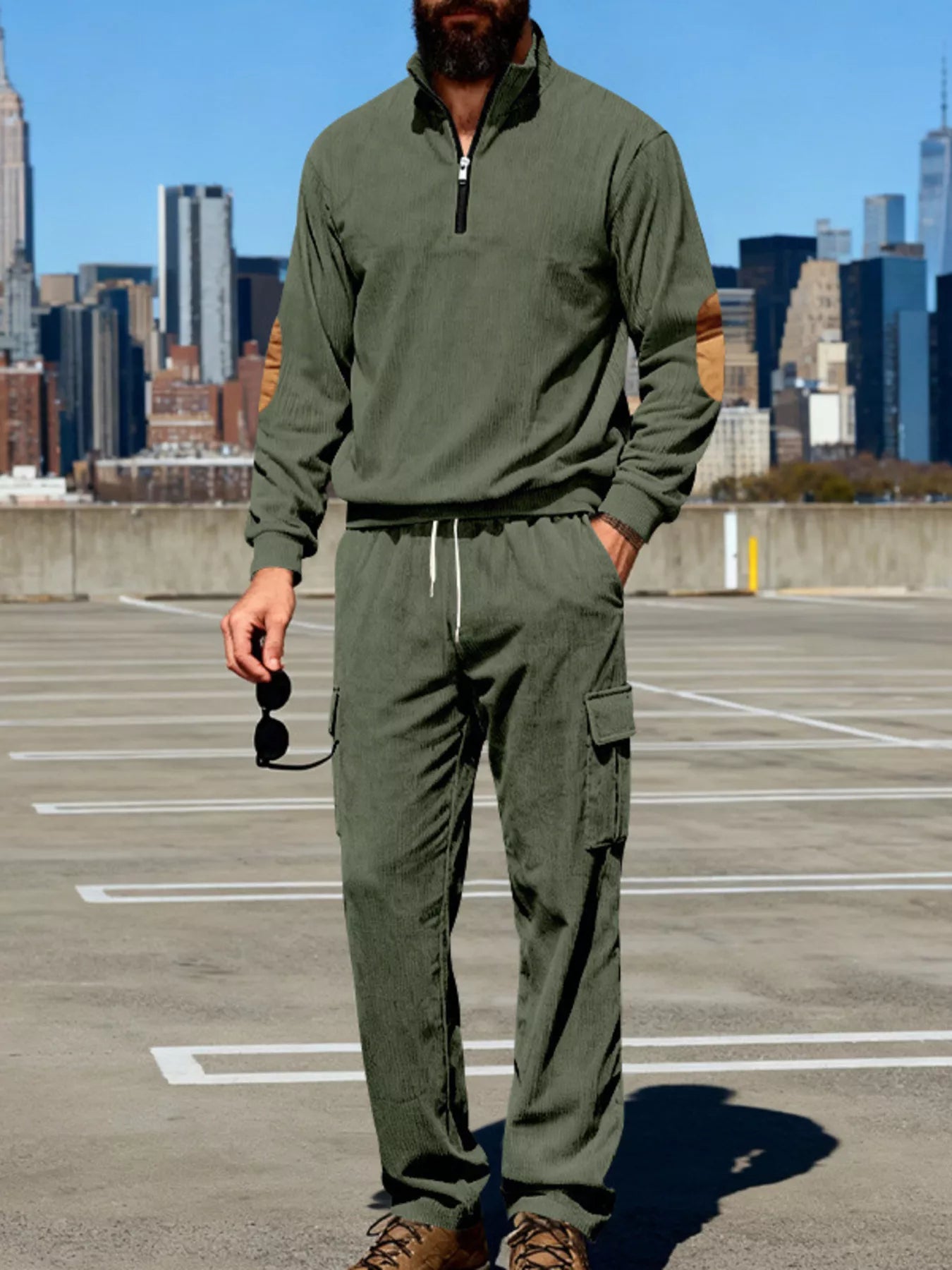 Men's Full Size Casual Long Sleeve Top & Pants Set Plus Size