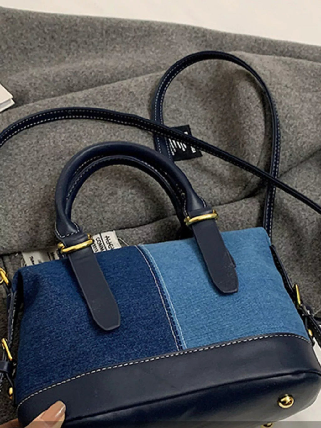 Two-Tone Denim Barrel Crossbody Bag