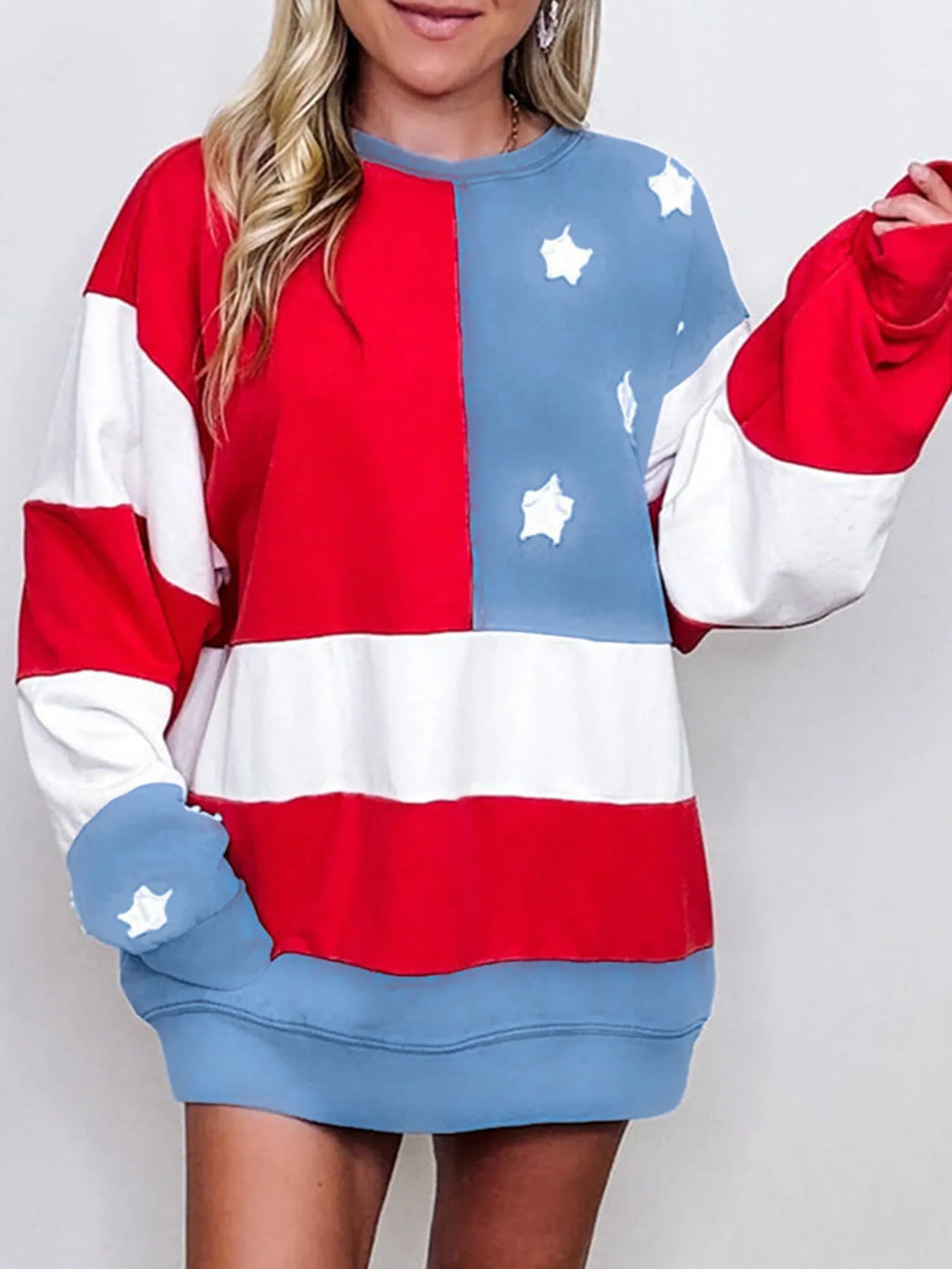 Multicolour American Flag Vintage Oversized Sweatshirt
