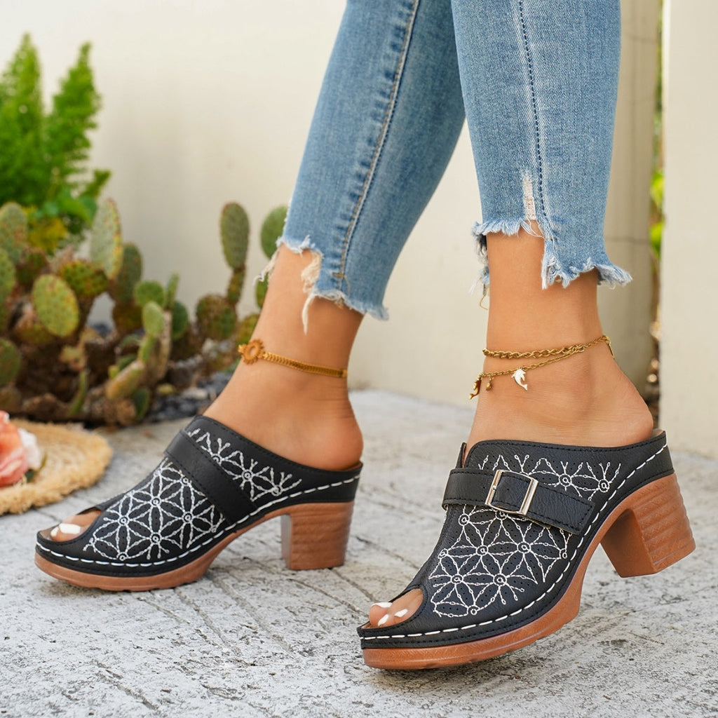 Buckle Decor Block Heel Sandals