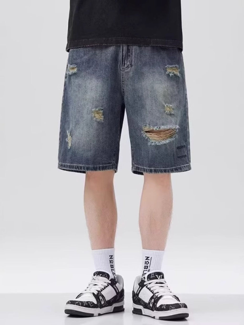 Men's Plus Size Distressed Denim Shorts