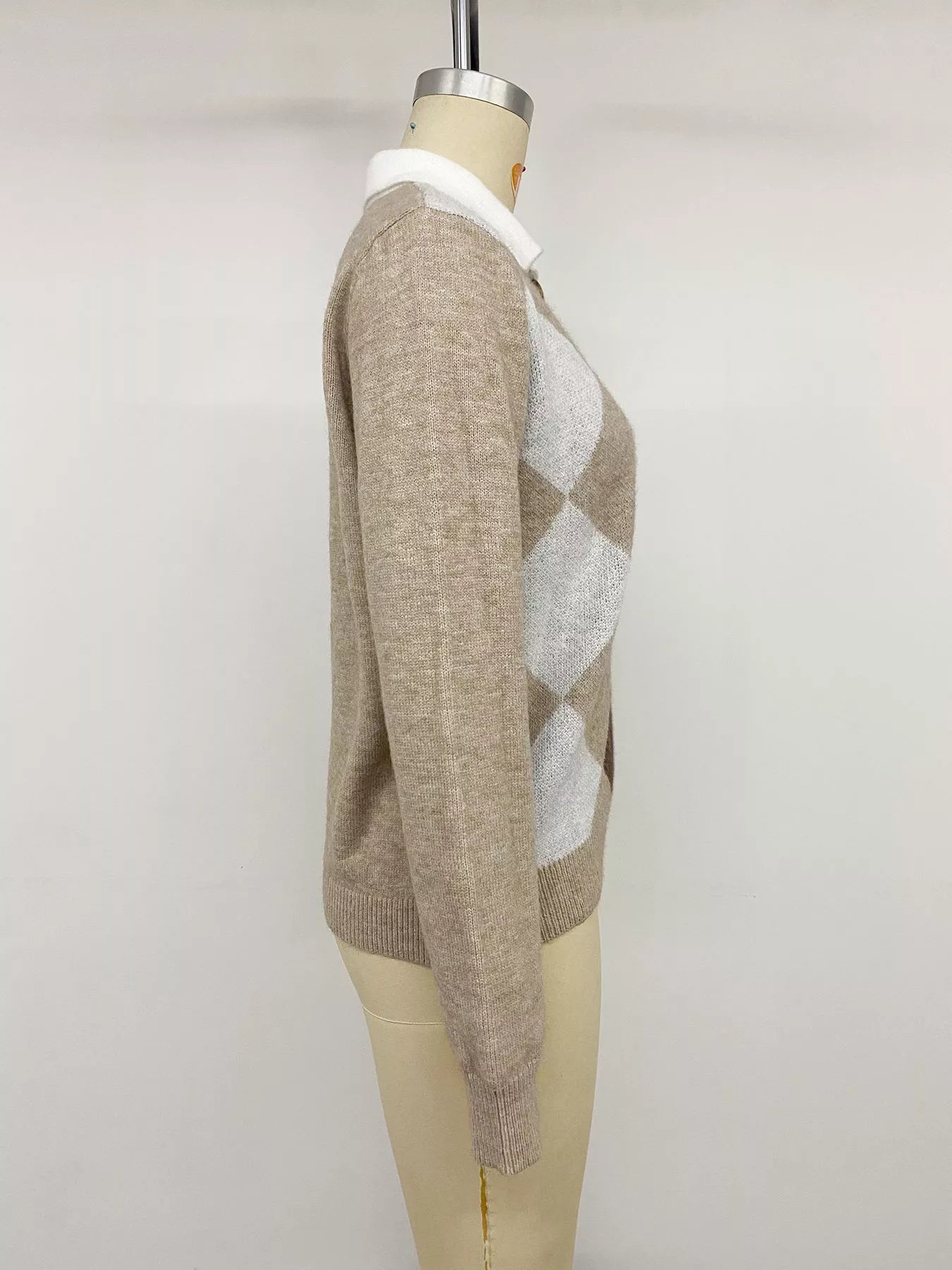 Argyle Patterned Polo Collar Sweater